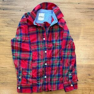 Mini Boden Kids Red and Green Plaid Flannel Button Shirt